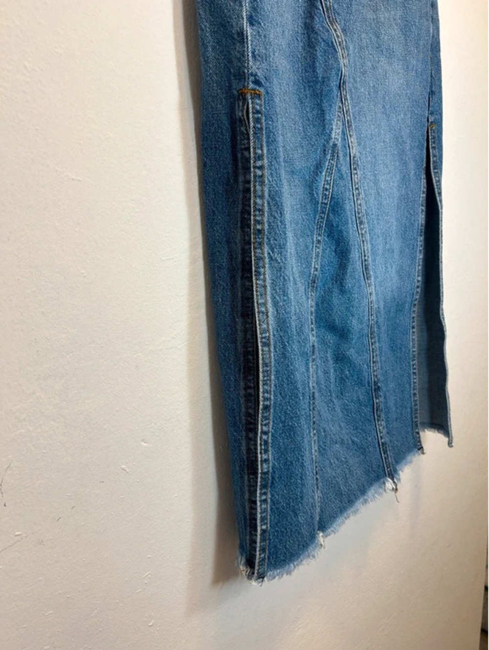 Free People Long Denim Midi Skirt with Leg Slits - Picture 4 of 5